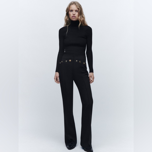 Zara Pants - Zara Black Gold Button Detail Flared Pants